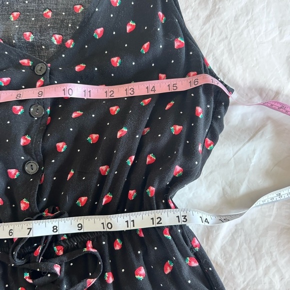 MIMI CHICA Strawberry Print Button Top Elastic Waist Mini Tank Shirt Dress M / L - Picture 9 of 9
